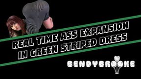 Real Time Ass Expansion In Green Striped Dress