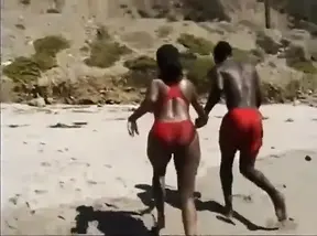 Black couple pussy fucking on the beach