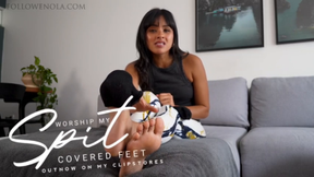 Lick the Spit and Stroke- Mistress Enola- Foot JOI with Countdown