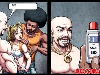 Screwing 2 large dicked chaps at the same time! Interracial hentai!