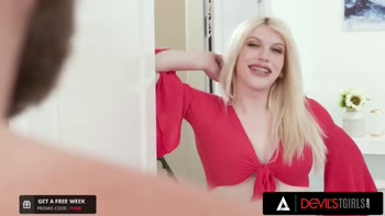 DEVILS TGIRLS - Blonde Babysitter Trans Izzy Wilde Gets Her Little Asshole Banged