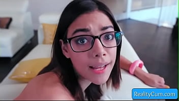 Sexy nerdy brunette teen Harmony Wonder enjoy getting monster fat cock inside her juicy pussy doggy style and reach intense orgasm