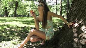 ”Lusty Teen Lucy G Flashing Her Young Natural Tits Outside In A Park!”