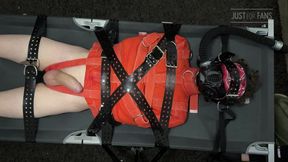 Bondage Twink Strapped to Campbed in Straitjacket and Gas Mask