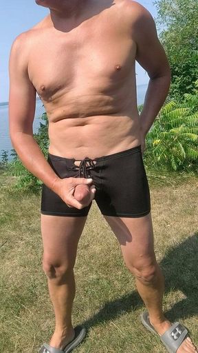 Public park exhibition mature thick cock lace shorts