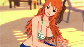 Nami gives you the handjob of your life on the beach JOI - One Piece