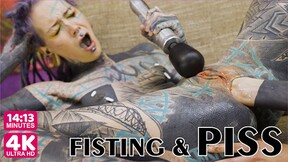 TATTOO girl masturbating, fingering her pussy and ass, fucks her ANAL with a toy and GAPES prolapse