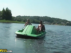 Titted blonde fucked hard in a boat