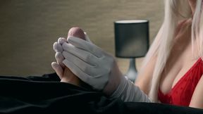 Extreme Close Up Edging Handjob In White Satin Gloves