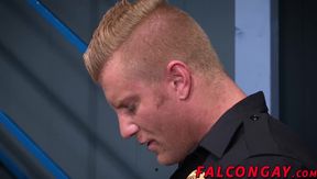 Muscle hunk prison guard anal action during work