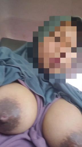 I show off my big boobs in the car