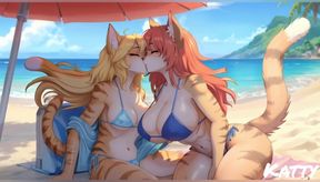 Furry girls nude and bikini on the beach part 2 (Ai model)