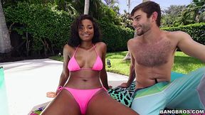 Ebony in sexy bikini seduced white boy to have Good Interracial