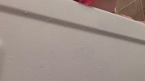 Pawg sucks and rides pink dildo in the shower