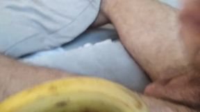 Bored Pig grabs banana juiced with his foreskin big BBC milk