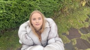 Outdoor fur teasing, fur coat, fur gloves, fur hat. Perfect fur fetish sex!