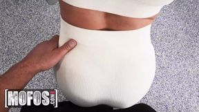 Charles Dera watches gorgeous Raina Rae bend over in yoga poses