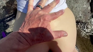 Pissing in the river was so hot I had to fuck her tight creamy pussy