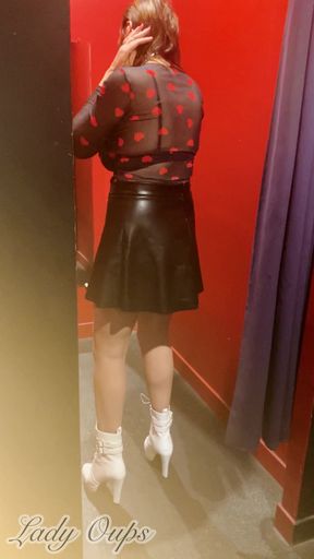 Exhibition at the Sex Shop as a Whore with a Thigh Plug and a Submissive Collar