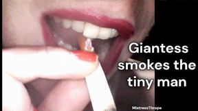 Giantess Smokes Tiny Man