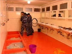 Dirty young recruits get their rough anal punishment in the toilets