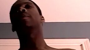 Adorable young ebony amateur strokes his huge cock & cums