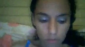 Petite amateur brunette cutie and her shaved tight pussy