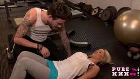 Blondie's instructor gets pounded by her toned chest