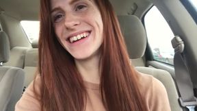 Ginger amateur girl masturbates in the car