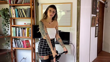 Horny secretary roleplay in miniskirt, gets horny, sucks and fucks him while talking dirty