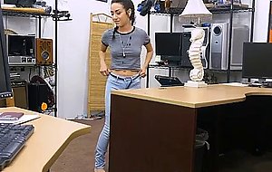 Teen brunette facial in pawn shop