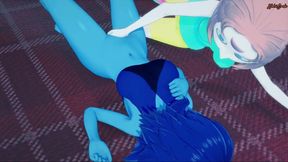 Crystal Gems Pearl and Lapis have lesbian sex on a bed - Steven Universe Lesbian Hentai.