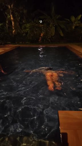 Hot Wife Risking Fucking in Public Pool at Night