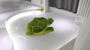 GG110-A cute Asian girl, after being bound, was stuffed into a turtle mascot costume, crawling back and forth on the ground like a turtle, and finally put into a cardboard box, ready to be sent to a customer.