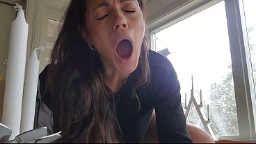 Hot milf gets her pussy and ass stretched by a dildo used by the delivery guy