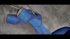 milf in blue: pantyhose, shoes, skirts