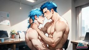 A Gigantic Pop-shot Deluge! Blue-haired Office Climaxes Are the Best Gay XXX Porn!