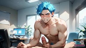 A Gigantic Pop-shot Deluge! Blue-haired Office Climaxes Are the Best Gay XXX Porn!