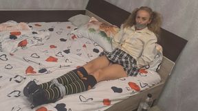 bondage, gagged with tape, hitachi on pussy