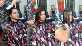 cortando o cabelo com o melhor cabelereiro