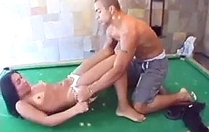 Latina couple has frigging on the billiard table