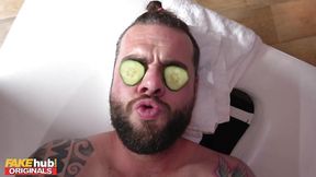 Blonde beauty rides gigantic manhood during hot massage