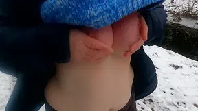 Chest And Slapping Tits In Winter Forest