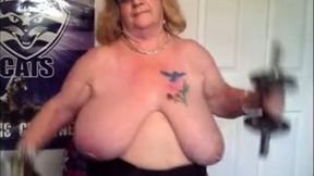 Whorable perverted blonde fatso flashed her really huge saggy titties