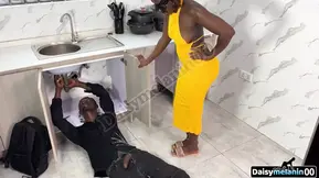 Lonely Ebony Housewife Fucks the "plumber" While Husband Is at Work