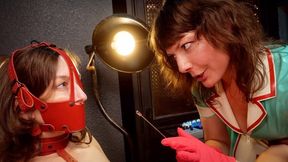 A Hole New World - Elise Graves and KissMeDedlyDoll - Latex Nurse Doll performs invasive sounding treatments on Elise's tiniest hole along with electro treatments on her most sensitive bits!