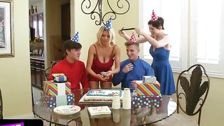 Amazing Milfs inside Mini Dresses Decide to Set up a Swap Surprise for their Step Sons Birthdays