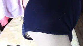 Amateur wife breakfast in the bedroom. Sexy Latina with hairy pussy, big tits, big ass. I cum on my wife's big ass
