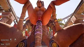 The ancient statue has awakened and is now rhythmically pounding Lara in all her holes 3D