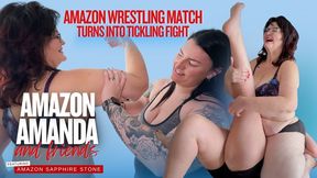 Amazon Amanda & Amazon Sapphire Wrestle but Amanda can't help to tickle